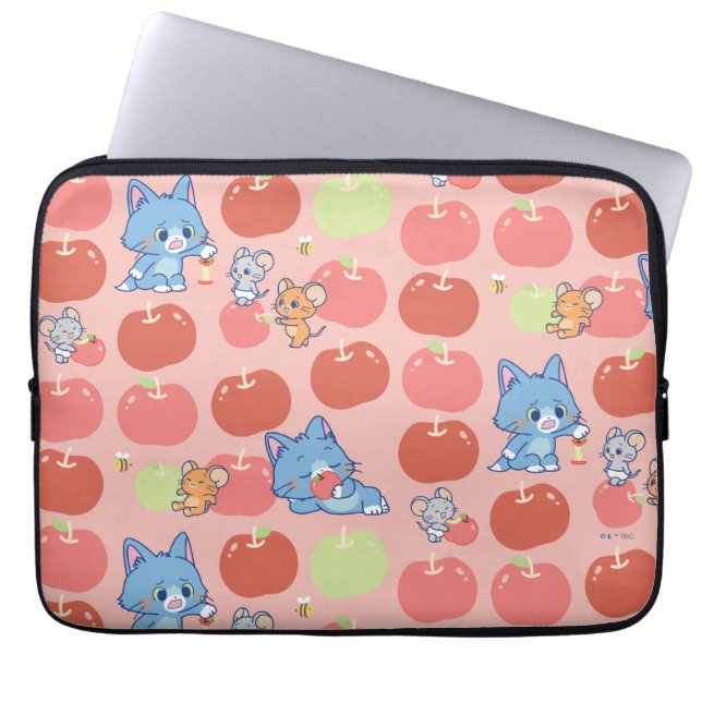 Anime Tom, Jerry, and Tuffy Apple Pattern Laptop Sleeve (Front)