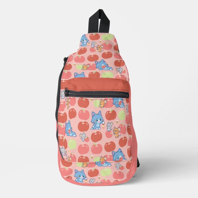 Anime Tom, Jerry, and Tuffy Apple Pattern Sling Bag (Front)