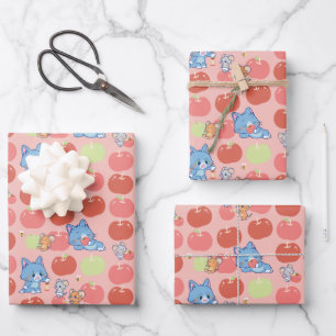 Anime Tom, Jerry, and Tuffy Apple Pattern Wrapping Paper Sheet