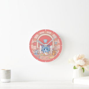 Anime Tom, Jerry, and Tuffy Bakery Round Clock