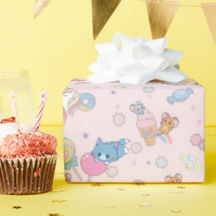 Anime Tom, Jerry, and Tuffy Candyland Pattern Wrapping Paper