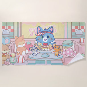 Anime Tom, Jerry, and Tuffy Dessert Parlour Beach Towel