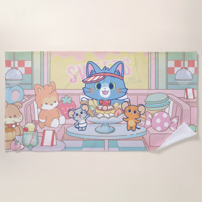 Anime Tom, Jerry, and Tuffy Dessert Parlour Beach Towel (Front)
