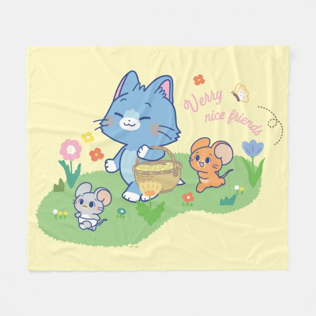 Anime Tom, Jerry, and Tuffy Picnic Fleece Blanket (Front (Horizontal))