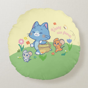 Anime Tom, Jerry, and Tuffy Picnic Round Cushion