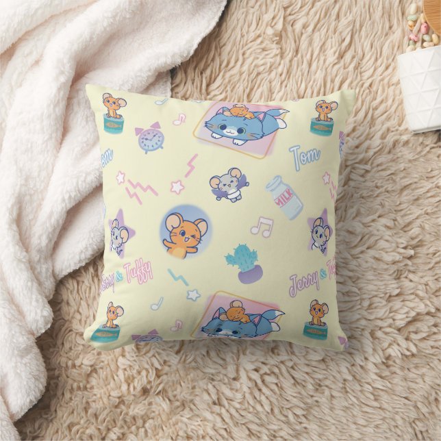 Anime Tom, Jerry, and Tuffy Playtime Pattern Cushion (Blanket)
