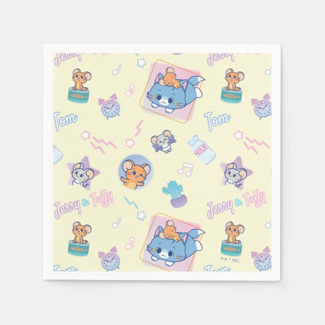 Anime Tom, Jerry, and Tuffy Playtime Pattern Napkin (Front)