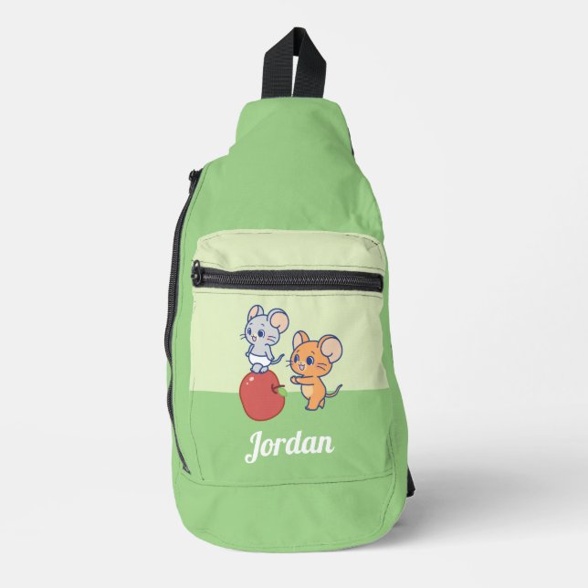 Anime Tuffy and Jerry Apple Rolling Sling Bag (Front)