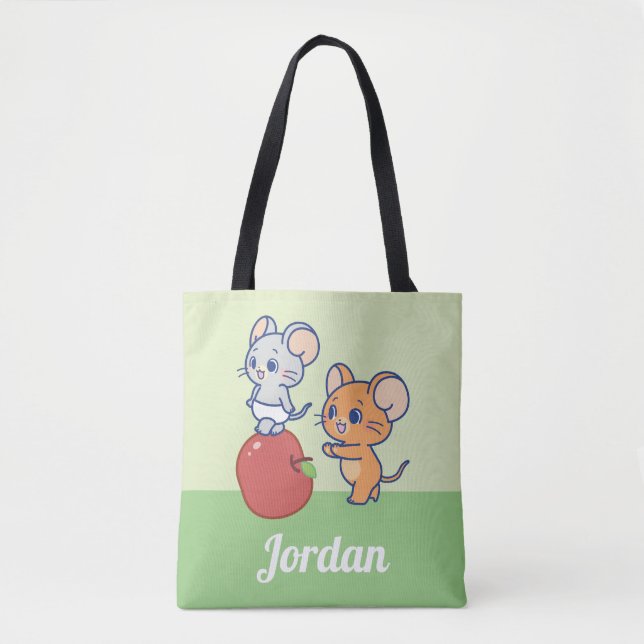 Anime Tuffy and Jerry Apple Rolling Tote Bag (Front)