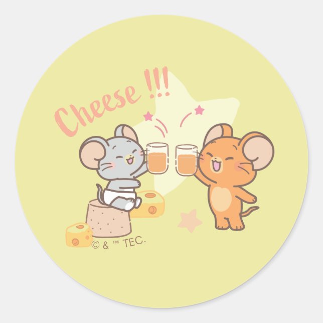 Anime Tuffy and Jerry Cheers to Cheese Classic Round Sticker (Front)