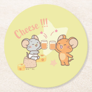 Anime Tuffy and Jerry Cheers to Cheese Round Paper Coaster