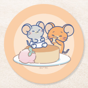 Anime Tuffy and Jerry Cheesecake Round Paper Coaster