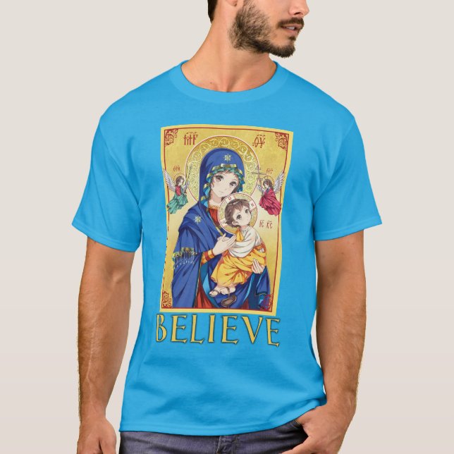 Anime Virgin Mary With Baby Jesus T-Shirt (Front)