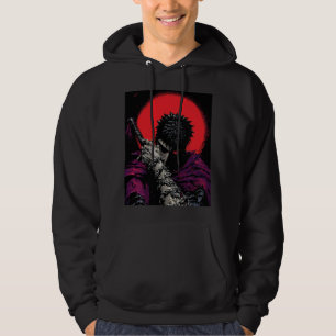 Anime Warrior Red Moon Sword Hug Art Hoodie
