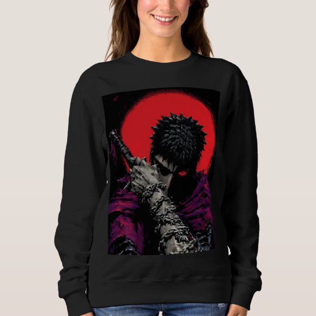 Anime Warrior Red Moon Sword Hug Art Sweatshirt (Front)
