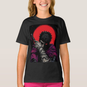 Anime Warrior Red Moon Sword Hug Art T-Shirt