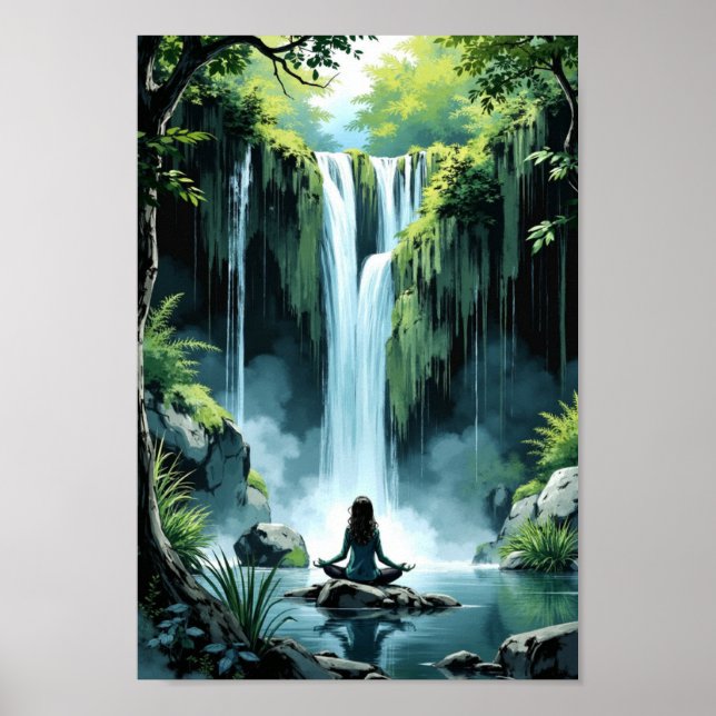 Anime Waterfall Serenity Wall Art (Front)