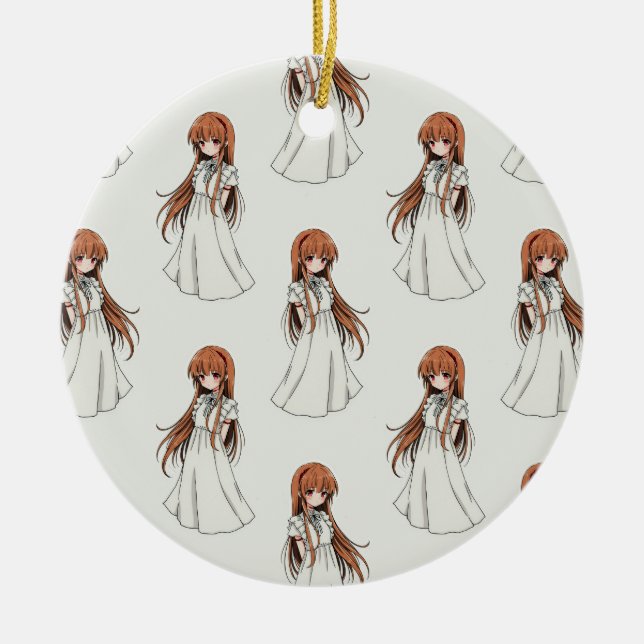 Anime Weeb Girl Manga Pattern Design  Ceramic Tree Decoration (Front)