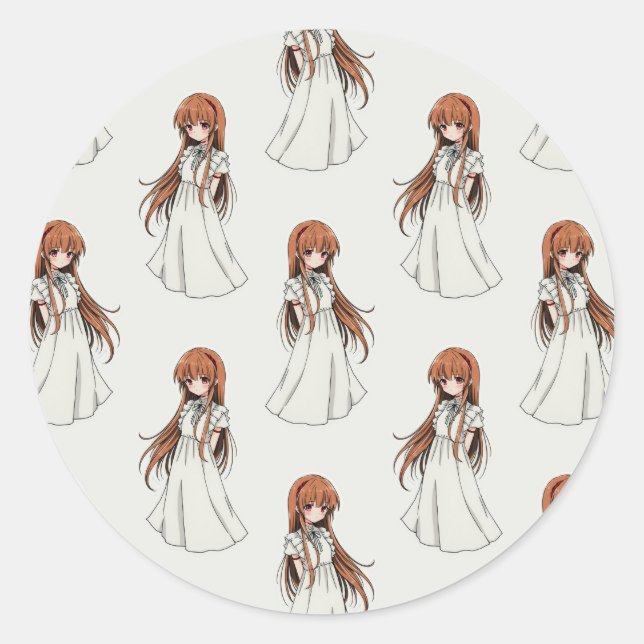 Anime Weeb Girl Manga Pattern Design  Classic Round Sticker (Front)