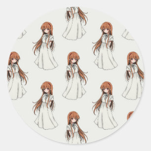 Anime Weeb Girl Manga Pattern Design  Classic Round Sticker