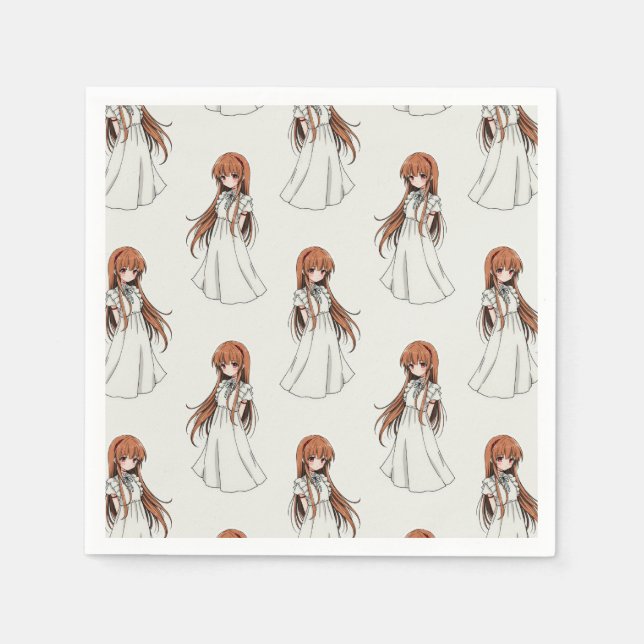Anime Weeb Girl Manga Pattern Design  Napkin (Front)