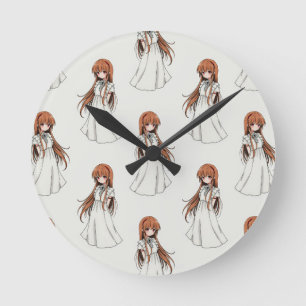 Anime Weeb Girl Manga Pattern Design Round Clock