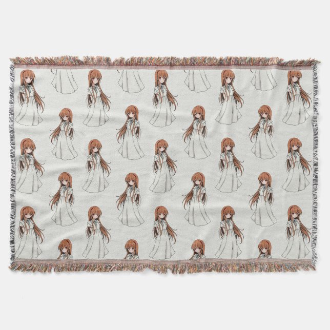 Anime Weeb Girl Manga Pattern Design  Throw Blanket (Front)