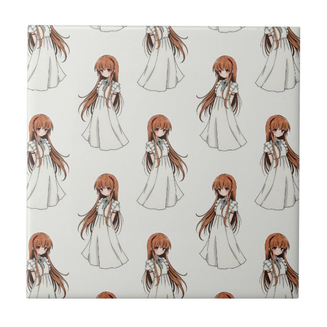 Anime Weeb Girl Manga Pattern Design  Tile (Front)