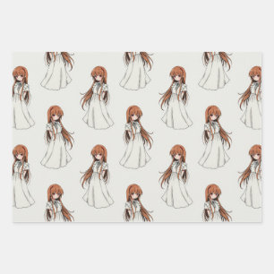 Anime Weeb Girl Manga Pattern Design  Wrapping Paper Sheet
