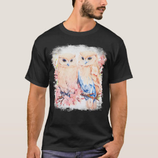 Anime White Snow Owls Pink Cherry Blossom Flower T T-Shirt
