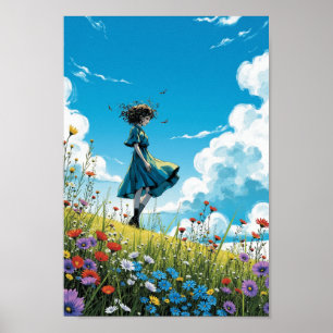 Anime Windy Wildflower Hill Wall Art
