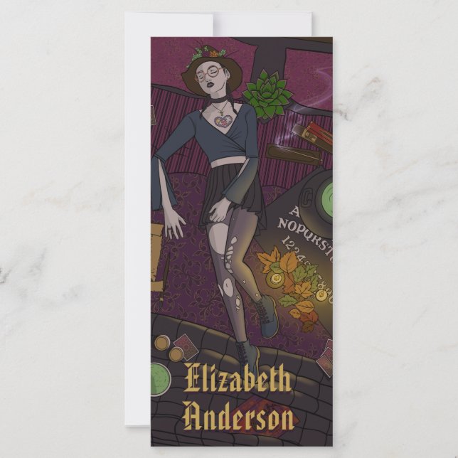 Anime Witch Black Pink Teen Girl Cartoon Bookmark (Front)