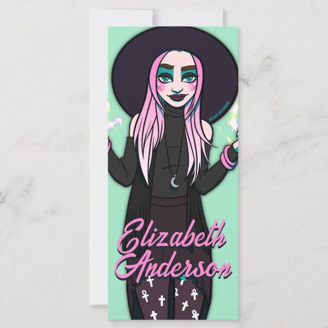 Anime Witch Black Pink Teen Girl Cartoon Bookmark (Front)