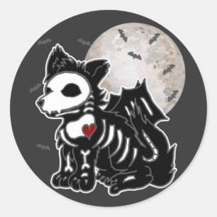 Anime Wolf Emo Goth Edgy Skeleton Halloween Dog Classic Round Sticker