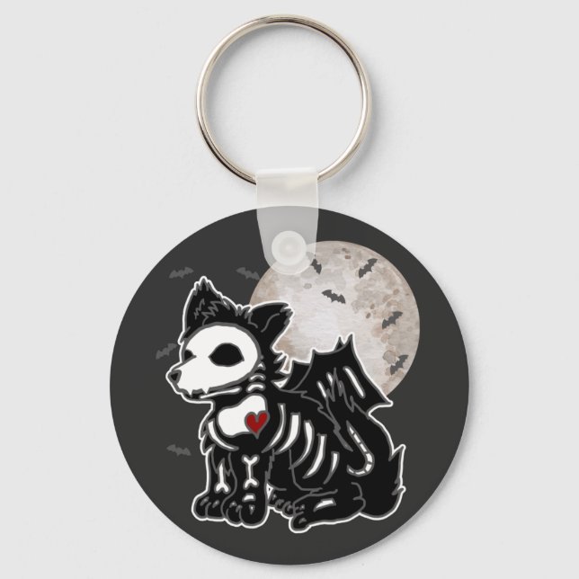 Anime Wolf Emo Goth Edgy Skeleton Halloween Dog Ma Key Ring (Front)