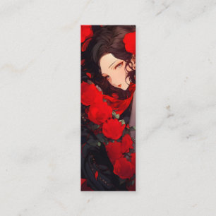 Anime Woman and Red Flowers Mini Business Card