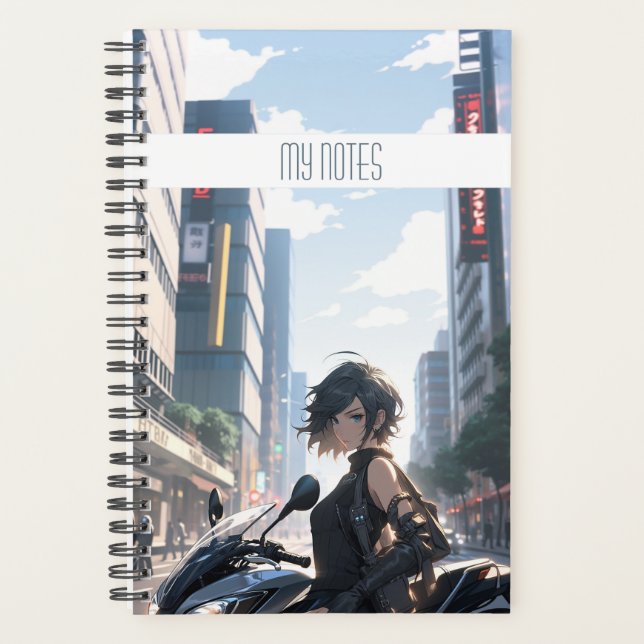 Anime woman biking downtown planner (Front)