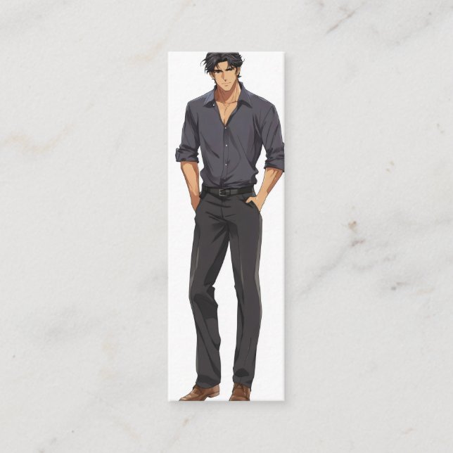 Anime Zaddy Handsome Man Mini Business Card (Front)