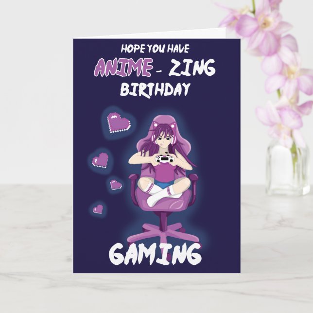 Anime-zing "amazing" Birthday Gaming Card (Orchid)