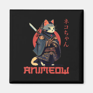 ANIMEOW Fun Cute Samurai Kawaii Cat Ninja Costume Magnet