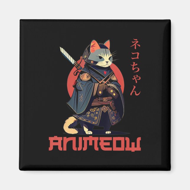 ANIMEOW Fun Cute Samurai Kawaii Cat Ninja Costume  Magnet (Front)