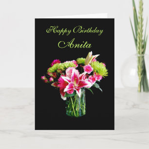 Anita Happy Birthday, Stargazer Lily Bouquet Card