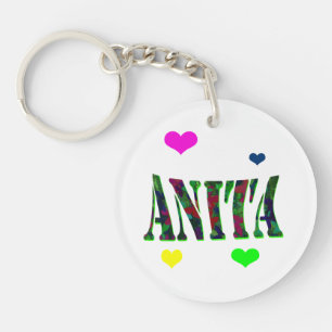 Anita, Name Logo With Love Hearts, Key Ring