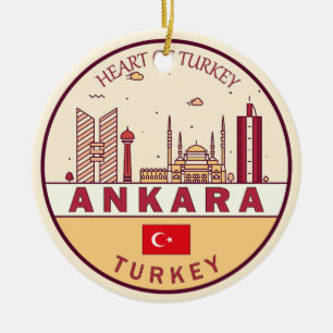 Ankara Turkey City Skyline Emblem Ceramic Tree Decoration