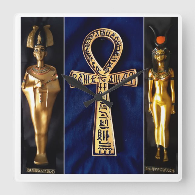 Ankh Egyptian Blue Background Square Wall Clock (Front)
