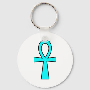 Ankh Egyptian Hieroglyphic Cross Key Life Blue Key Ring