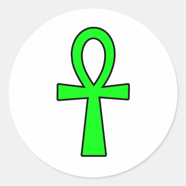 Ankh Egyptian Hieroglyphic Symbols Life Key  Green Classic Round Sticker (Front)