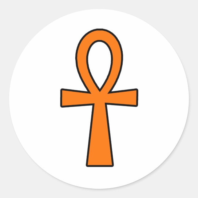 Ankh Egyptian Hieroglyphic Symbols Life Key Orange Classic Round Sticker (Front)