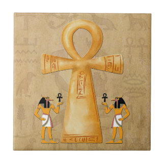 Ankh Key Of Life On Hieroglyph Ceramic Tile