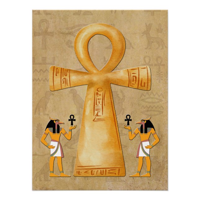 Ankh Key Of Life On Hieroglyph Poster (Front)
